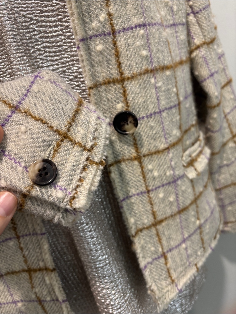 Isabel Marant Etoile Cream Wool Tweed Plaid Blazer Fringe Trim Size 36 - Picture 10 of 16